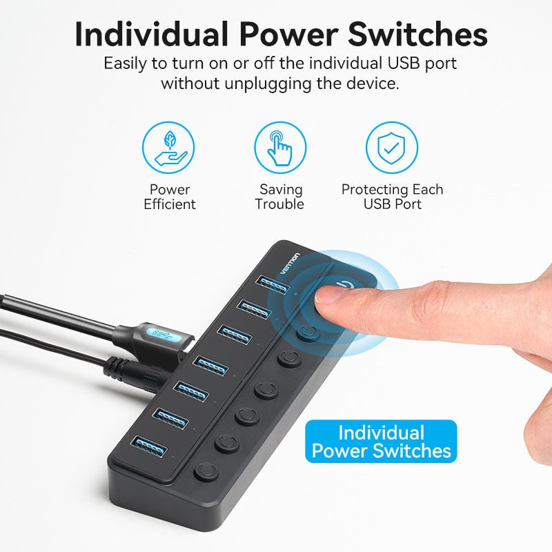 Vention 8-in-1 USB 3.0 Type-B Hub with Individual Power Switches