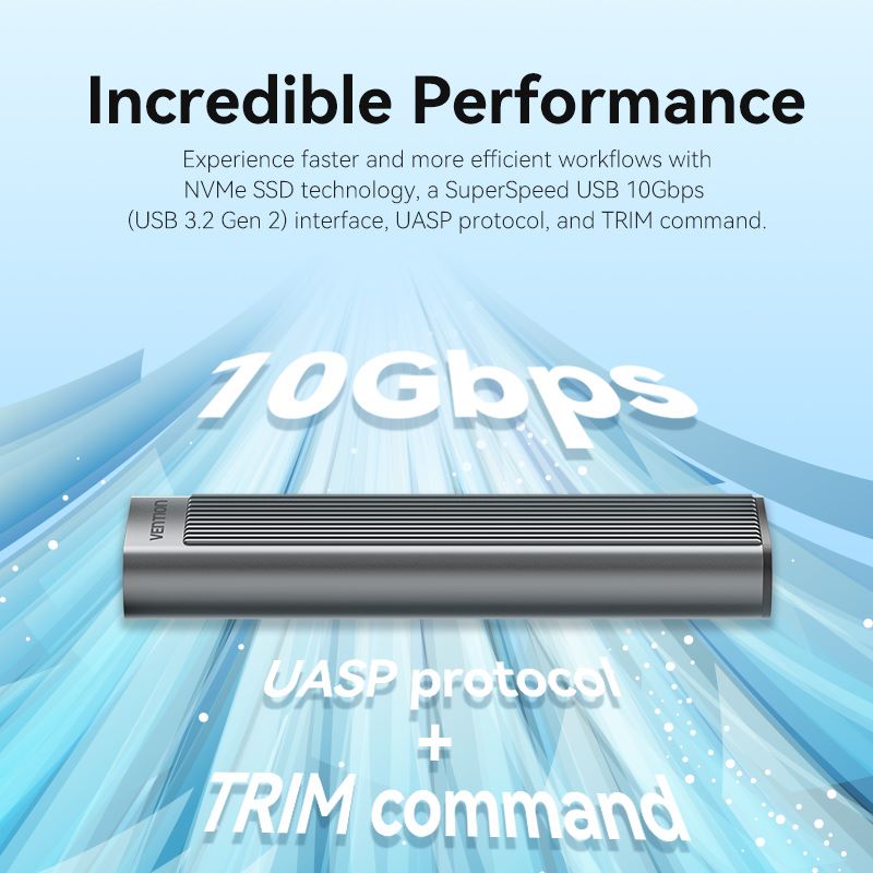 Vention M.2 NVMe SSD Enclosure (USB 3.1 Gen 2-C) with Heat Sink Gray Aluminum Alloy Type