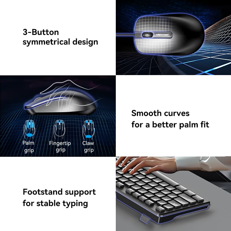 Vention USB Wired Full-Sized Keyboard and Mouse Combo Black Slim Type - US English Layout