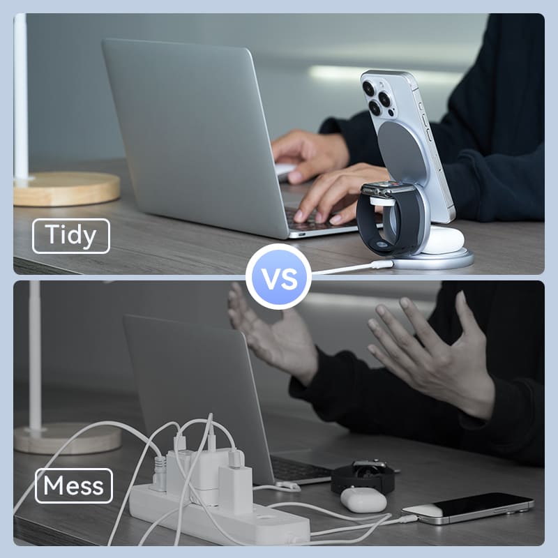 Vention 3-in-1 15W Wireless Charger Stand with MagSafe Silver