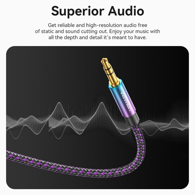 Vention Cotton Braided 3.5mm Male to Male Audio Cable 0.5/1/1.5/2/3/5M Purple Aluminum Alloy Type