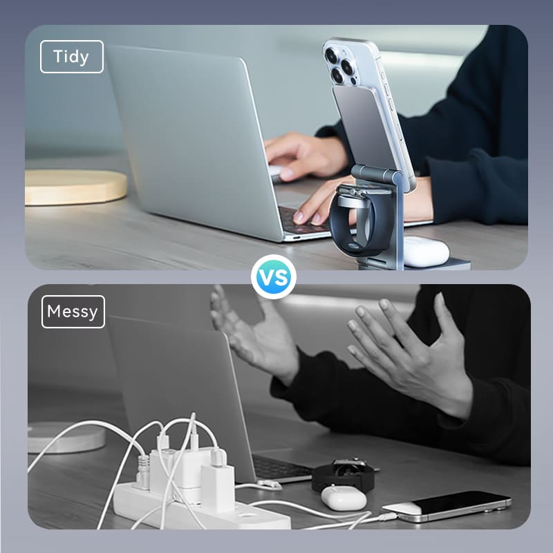 Vention 3‑in‑1 15W Wireless Charger Stand with MagSafe Gray