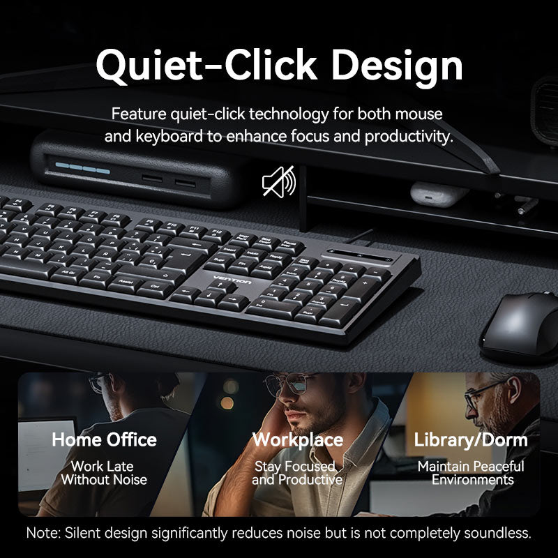 Vention USB Wired Full-Sized Silent Keyboard and Mouse Combo Black Slim Type - Spanish Layout