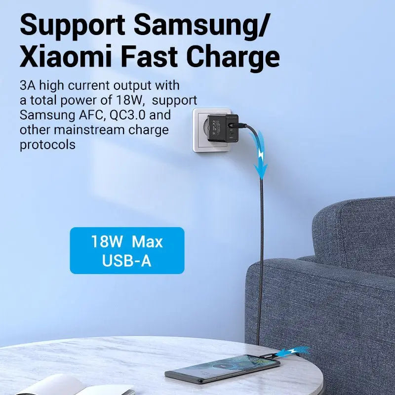 Vention 2-Port  USB(A+C) Wall Charger (18W/20W) EU-Plug