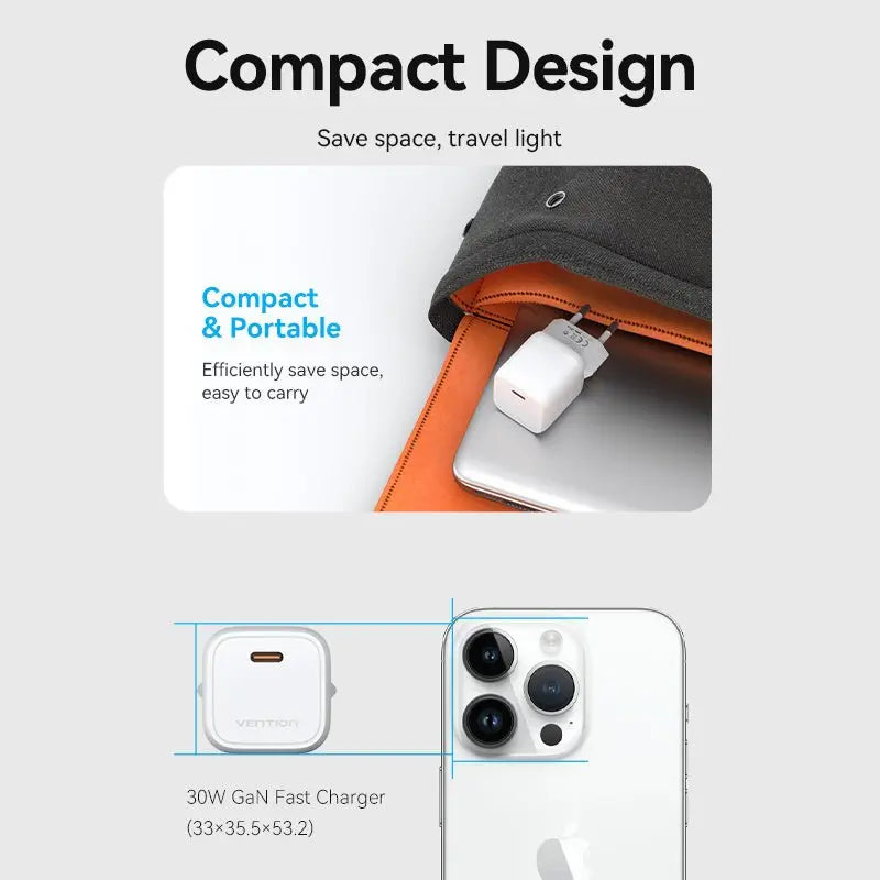 Vention 1-Port USB-C GaN Charger 30W EU-Plug
