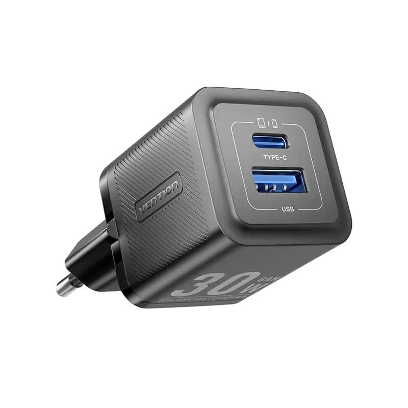 Vention 2-Port USB (C+A) GaN Charger (30W/30W) EU-Plug