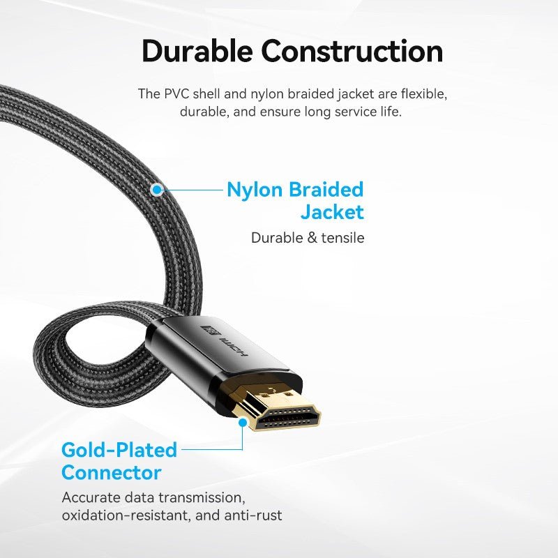 Vention Flat Nylon Braided HDMI™-A Male to Male 8K HD Cable 2M Black