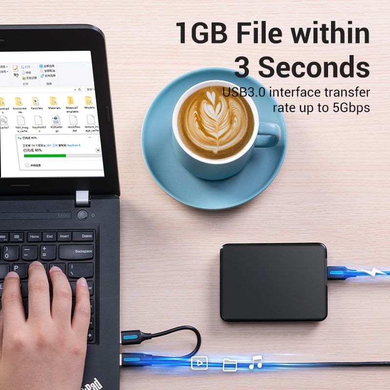 Vention  USB 3.0 A Male to Micro-B Male Cable with USB Power Supply PVC Type