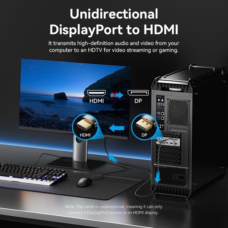 Vention Cotton Braided 8K DisplayPort Male to HDMI™ Male Cable 1.8M Black Zinc Alloy Type