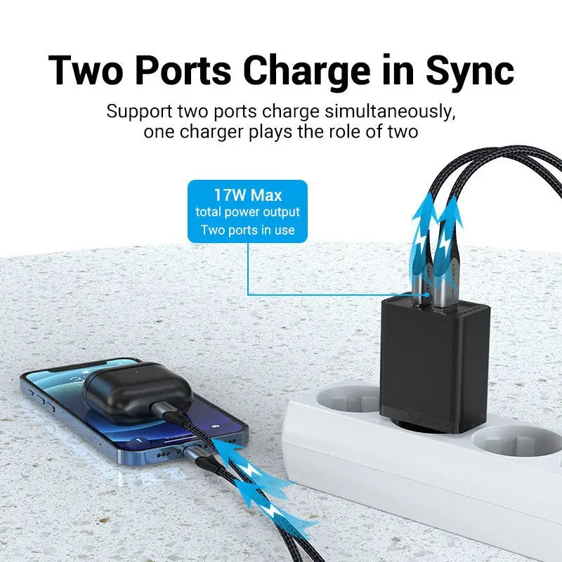 Vention 2-Port  USB(A+C) Wall Charger (18W/20W) EU-Plug