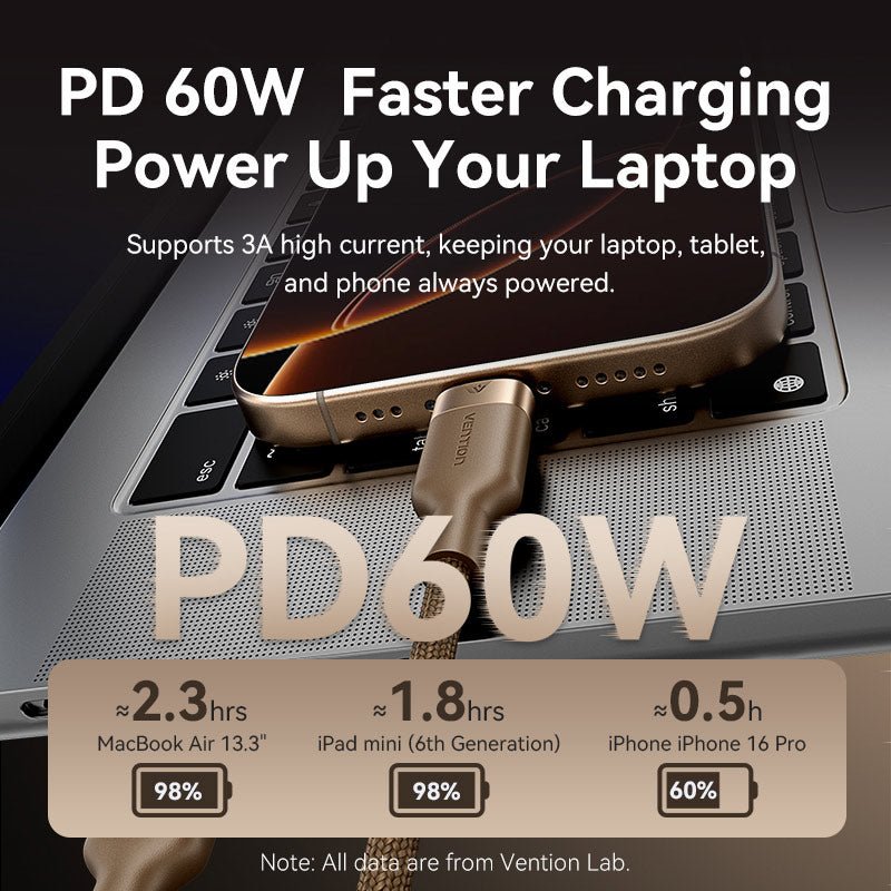 Vention USB 2.0 Type-C Male to Type-C Male 3A Cable Gold Aluminum Alloy Type