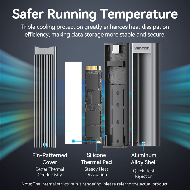 Vention M.2 NVMe & SATA SSD Enclosure (USB 3.2 Gen 2-C) with Heat Sink Gray Aluminum Alloy Type
