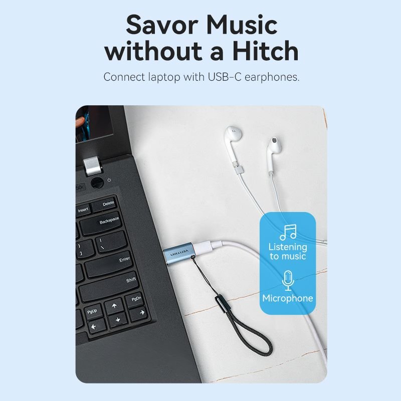 Vention USB 3.1 Type-A Male to USB-C Female Adapter with Lanyard Gray Aluminum Alloy Type