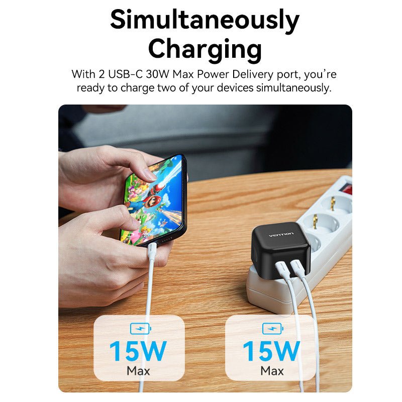Vention 2-Port USB(C+C) GaN Charger (35W/35W) EU-Plug
