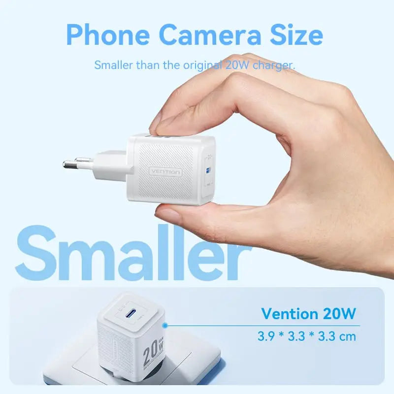 Vention 1-Port USB-C GaN Charger (20W) with USB-C to USB-C Cable