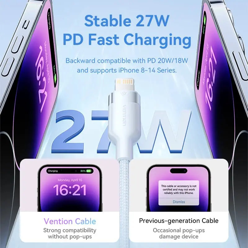 Vention USB 2.0 Type-C Male to Lightning Male 3A Cable Aluminum Alloy Type