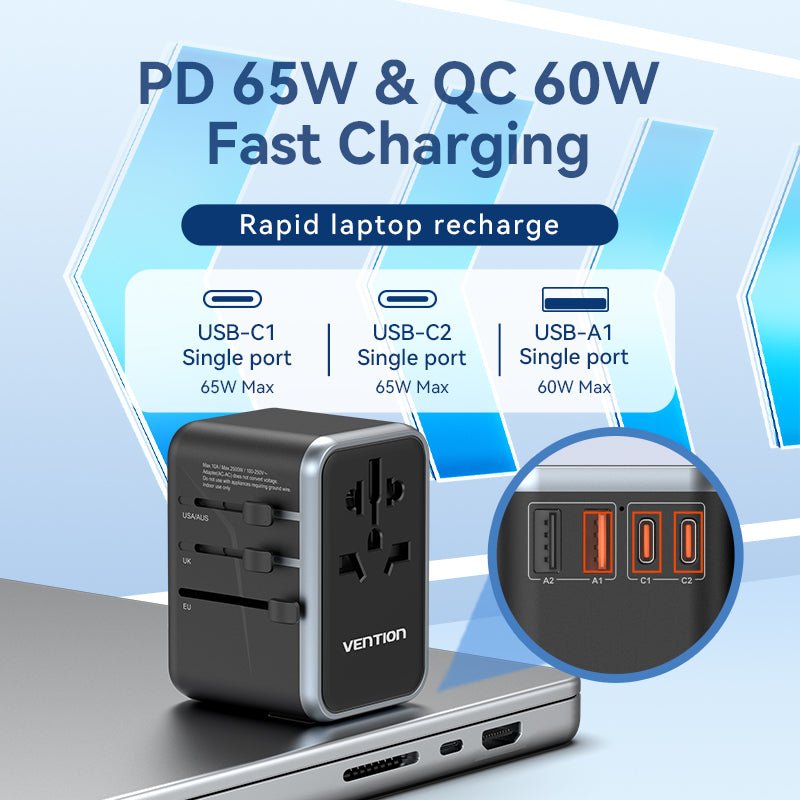 Vention 4-Port USB (C+C+A+A) GaN Universal Travel Adapter (65W/65W/60W/5W)