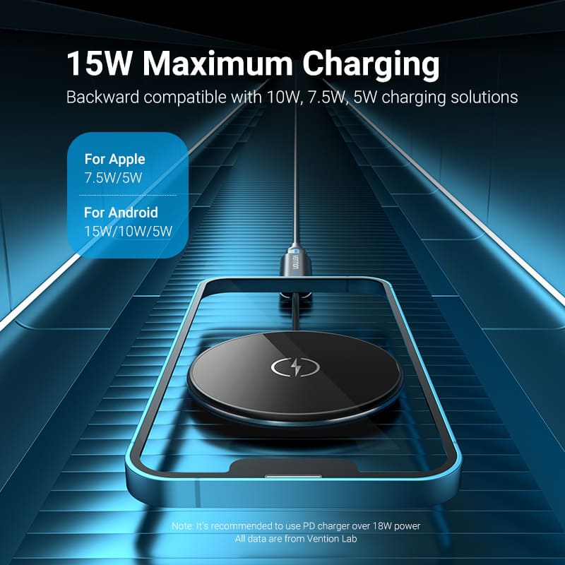 Vention Magnetic Wireless Charger 15W Ultra-thin Mirrored Surface Type 0.05M