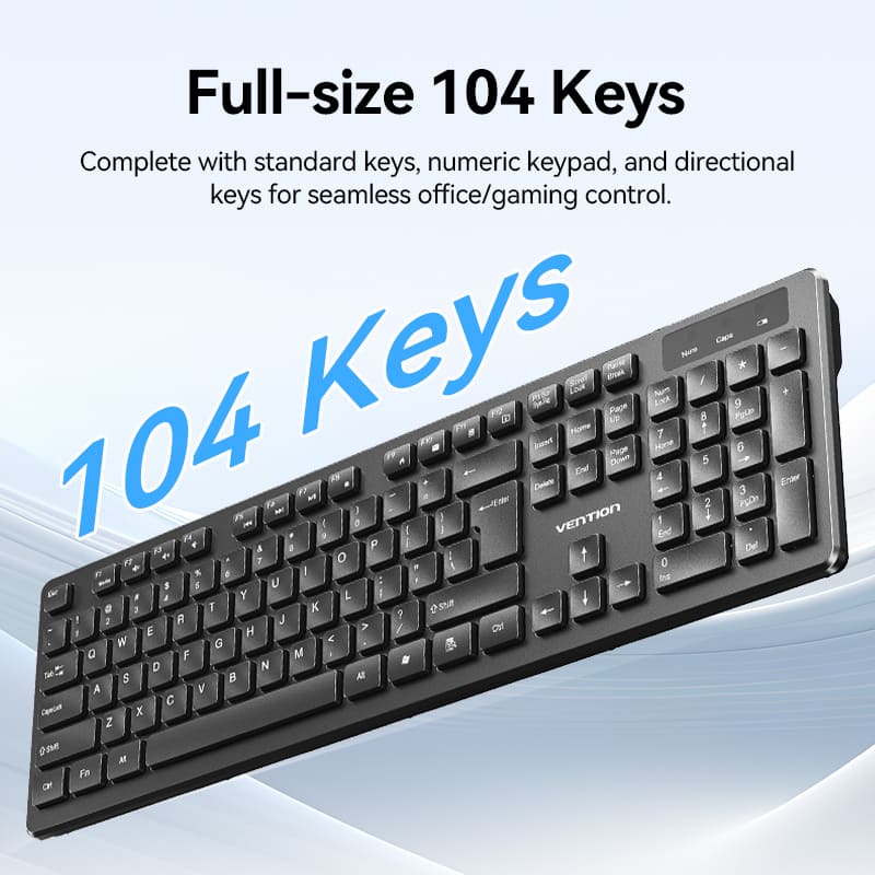 Vention Wireless Full-Sized Keyboard and Mouse Combo with Mouse Pad Black Slim Type - US English Layout