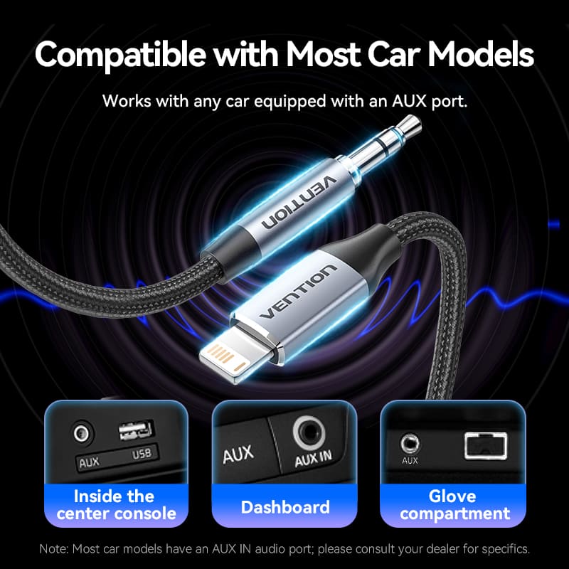 Vention Cotton Braided Lightning Male to 3.5MM Male Cable  Aluminum Alloy Type