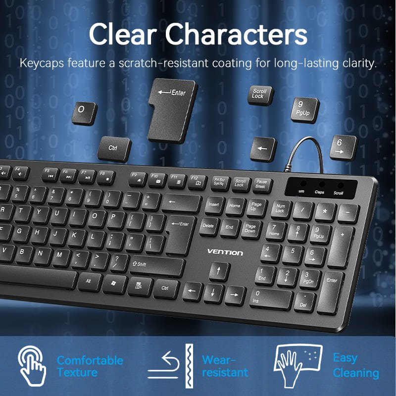 Vention USB Wired Full-Sized Keyboard and Mouse Combo Black Slim Type - US English Layout