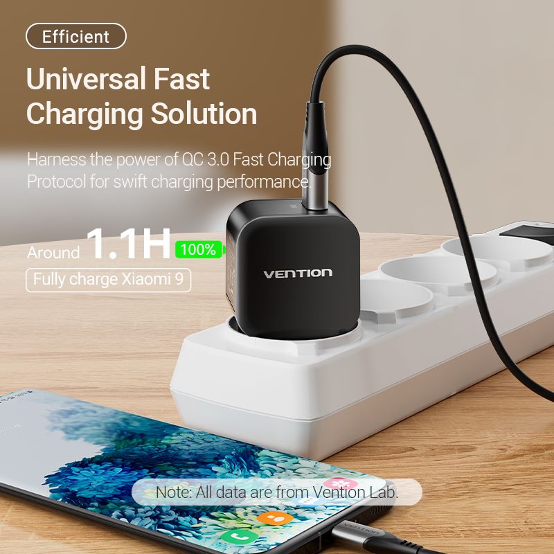 Vention 1-Port USB Wall Charger (18W) EU-Plug Black