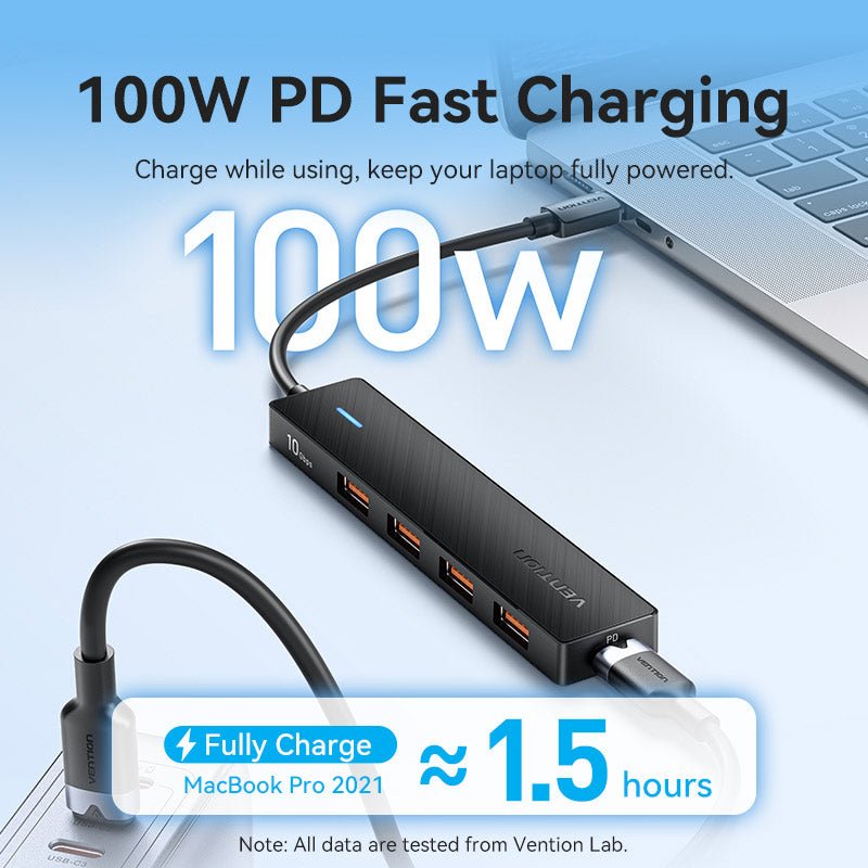 Vention USB-C to USB 3.2 Gen 2 Type-A x 4/PD 10G Hub 0.15M Black