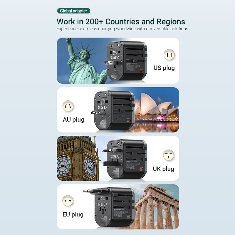 Vention 3-Port USB (C+C+A) Universal Travel Adapter (20W/18W/18W)