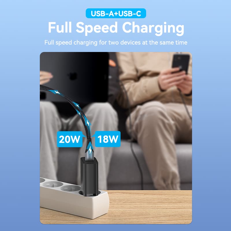 Vention 2-port USB(A+C) Wall Charger (18W+20W) EU-Plug Black