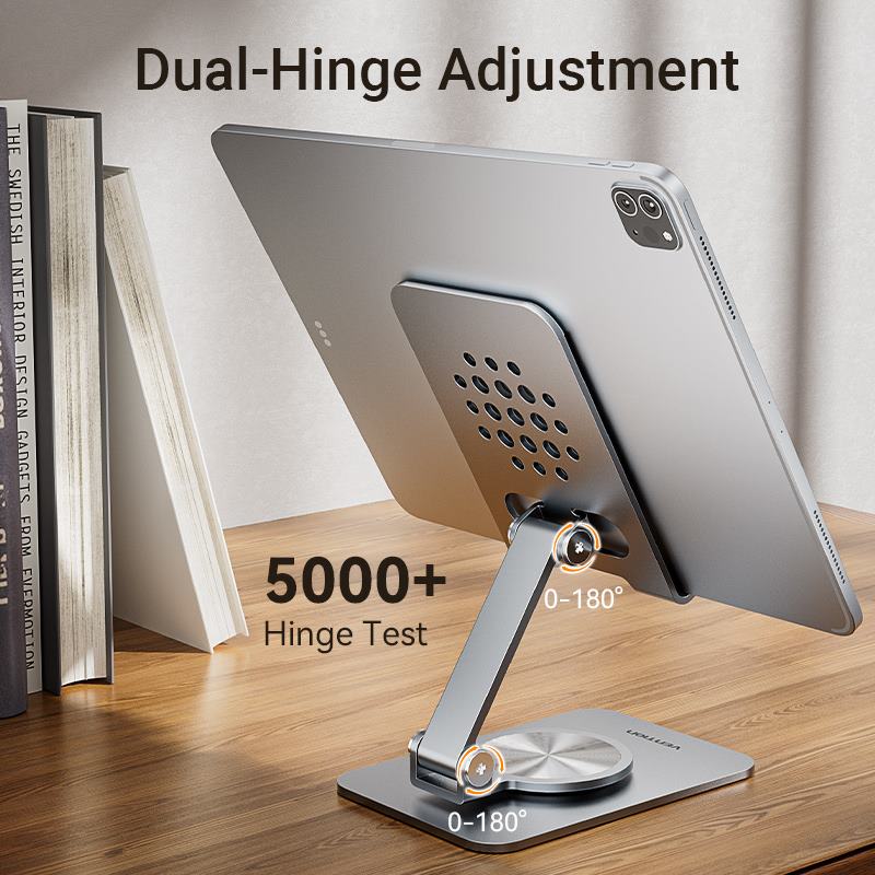 Vention Articulating Desk Phone Stand with 360° Rotatable Base Gray Aluminium Alloy Type