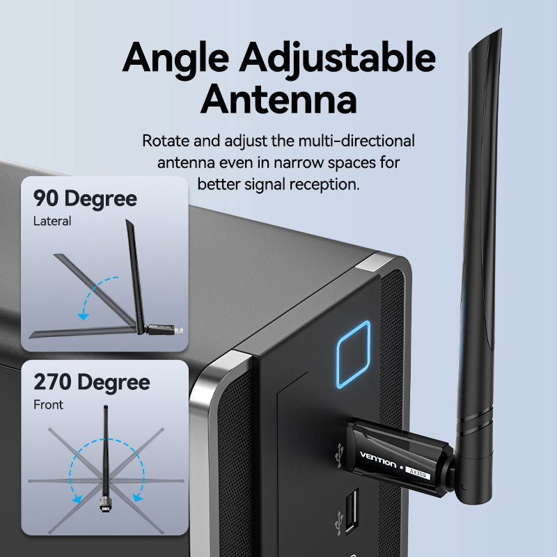 Vention AX300 USB Wi-Fi Single Band Adapter With High Gain Antenna Black