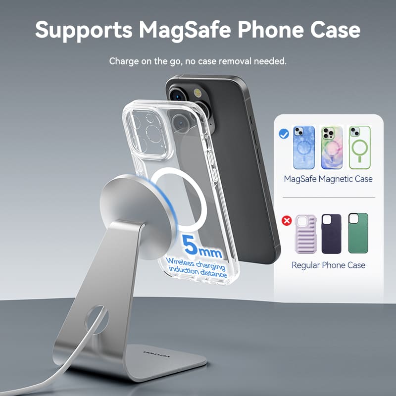 Vention 15W Magnetic Wireless Charger Stand with MagSafe 1M Silver