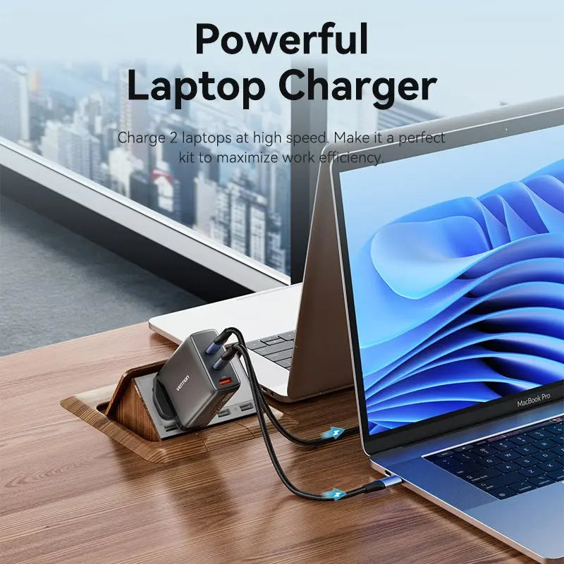Vention 3-Port USB (C+C+A) GaN Charger (100W/65W/30W) UK-Plug