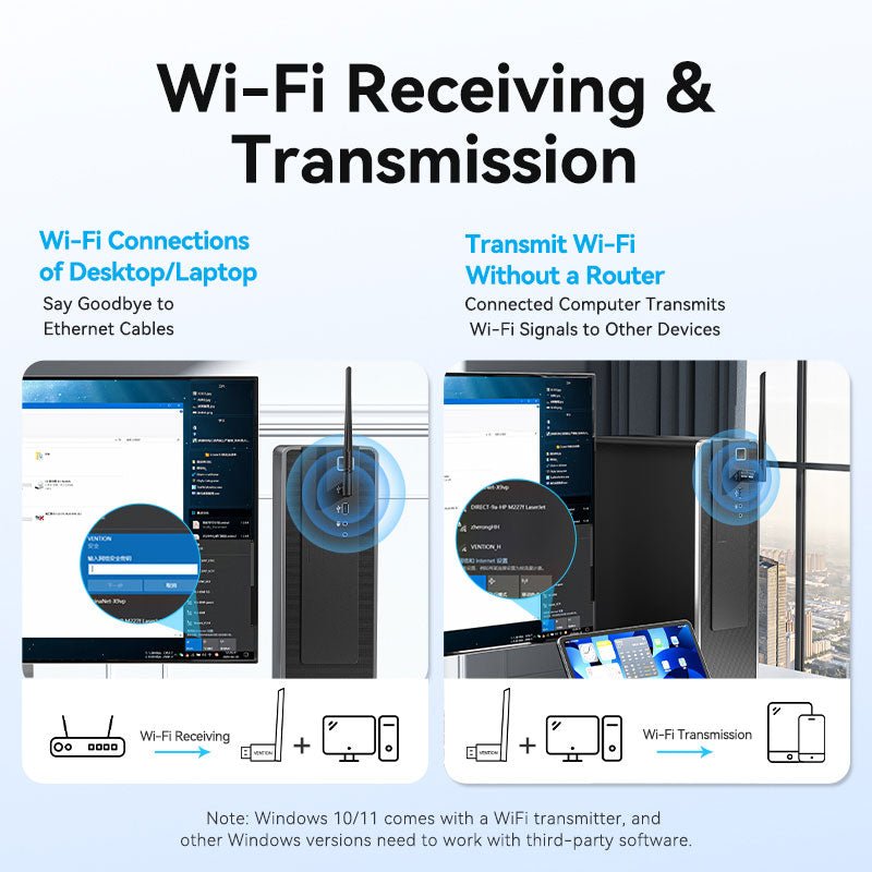 Vention AX300 USB Wi-Fi Single Band Adapter With High Gain Antenna Black
