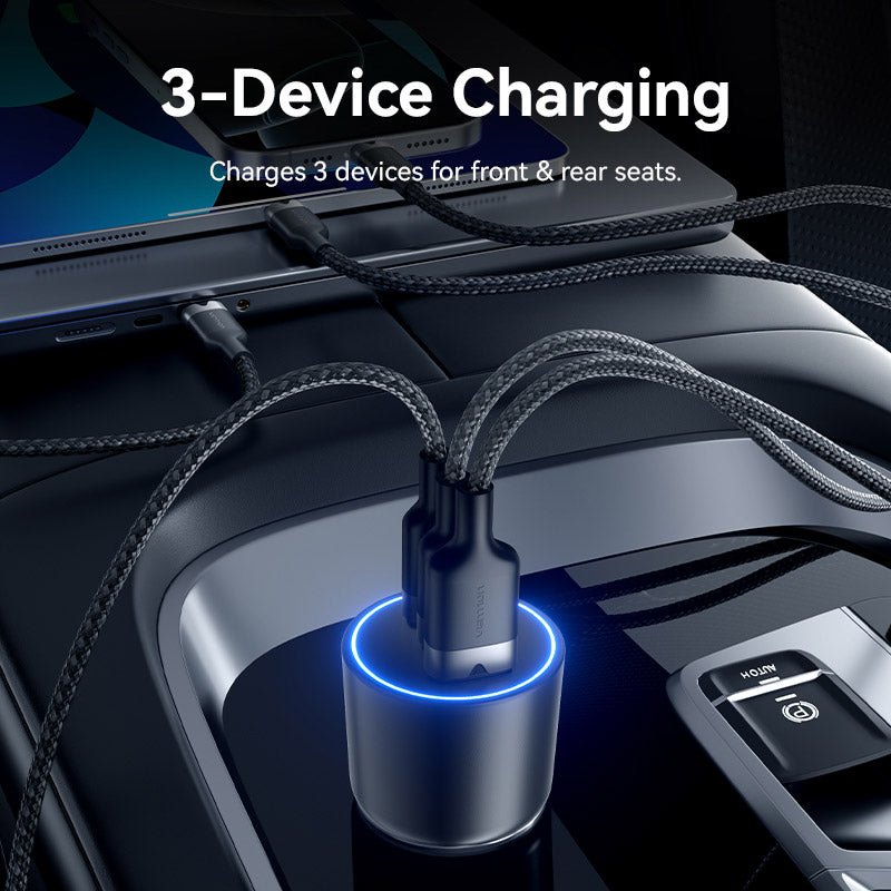 Vention Three-Port USB C+C+A (100W+30W+18W) Car Charger Black ABS Type