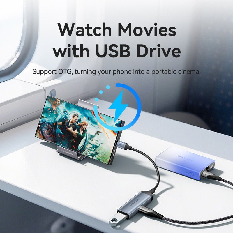 Vention USB-C Male to USB-A Female/PD Power Supply Adapter 0.15M Gray Aluminum Alloy Type