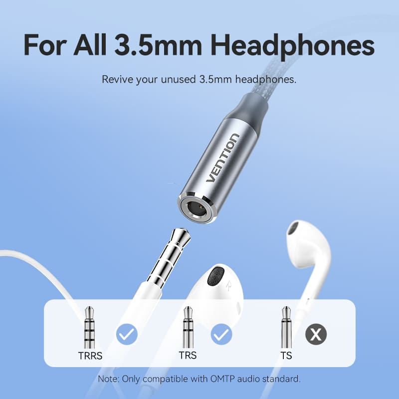 Vention Cotton Braided Lightning Male to 3.5MM Earphone Jack Adapter Aluminum Alloy Type