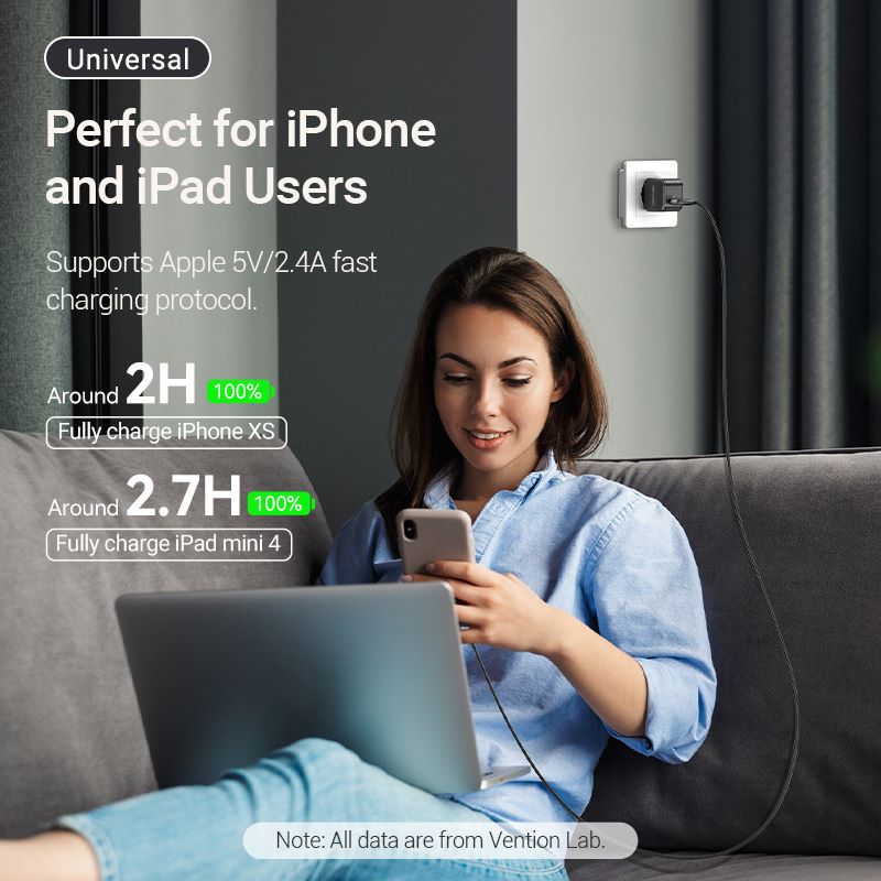 Vention 1-Port USB Wall Charger (18W) EU-Plug Black