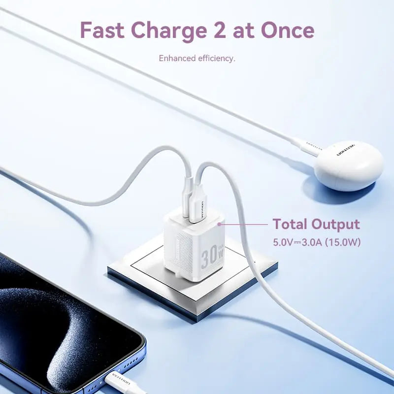 Vention 2-Port USB (C+A) GaN Charger (30W/30W) EU-Plug