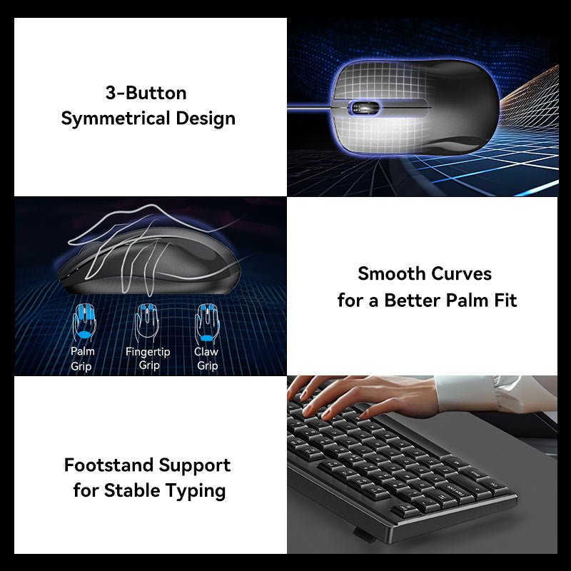 Vention USB Wired Full-Sized Silent Keyboard and Mouse Combo Black Slim Type