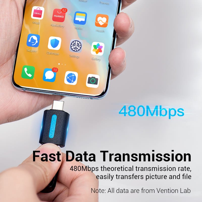 Vention USB-C Male to USB 2.0 Female OTG Adapter Black PVC Type