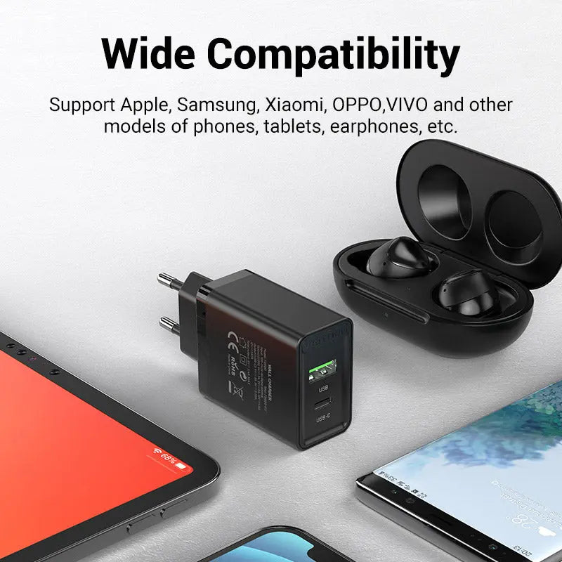 Vention 2-Port  USB(A+C) Wall Charger (18W/20W) EU-Plug
