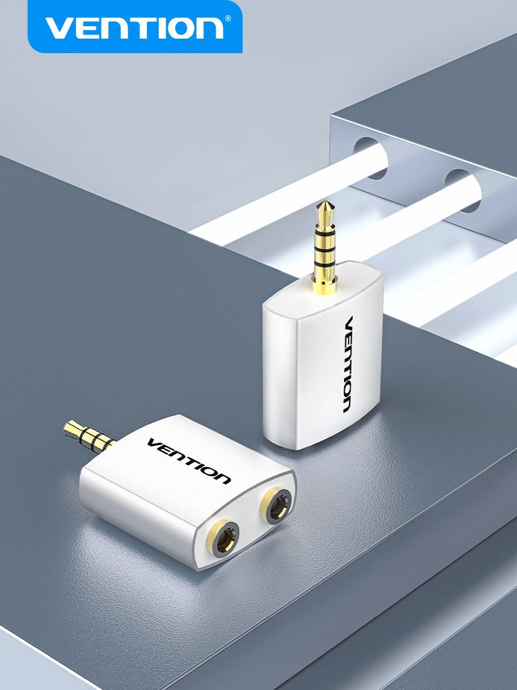 Vention 4 Pole 3.5mm Male to 2*3.5mm Female Audio Adapter Silvery Metal Type