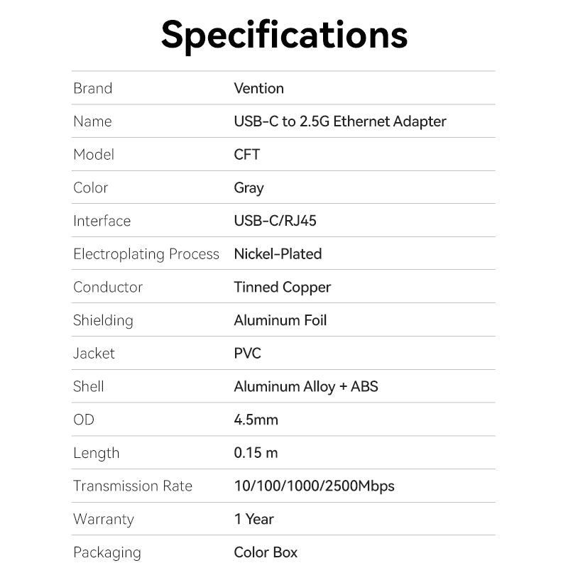 Vention USB-C to 2.5G Ethernet Adapter