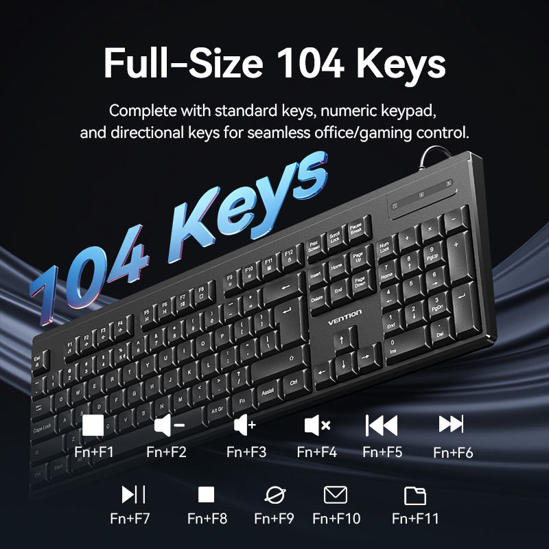 Vention USB Wired Full-Sized Silent Keyboard and Mouse Combo Black Slim Type