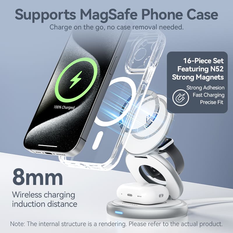Vention 3-in-1 15W Wireless Charger Stand with MagSafe Silver