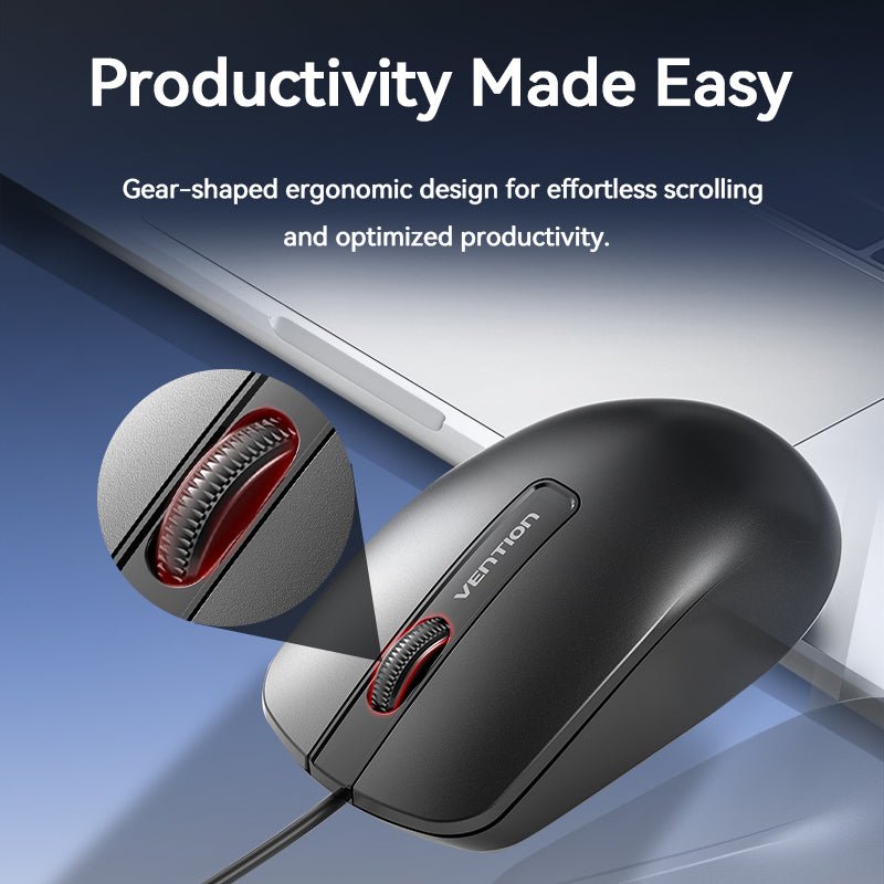 Vention 3-Button USB Wired Computer Mouse 1.5M Black