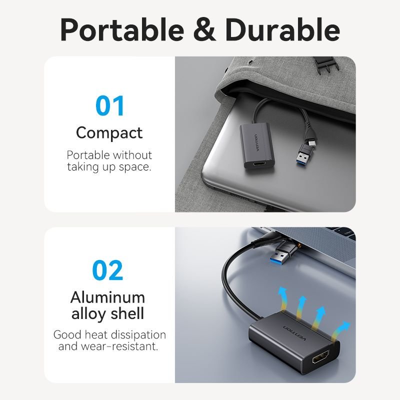 Vention  USB-C + USB-A to HDMI™ Adapter 0.15M Gray Aluminium Alloy Type