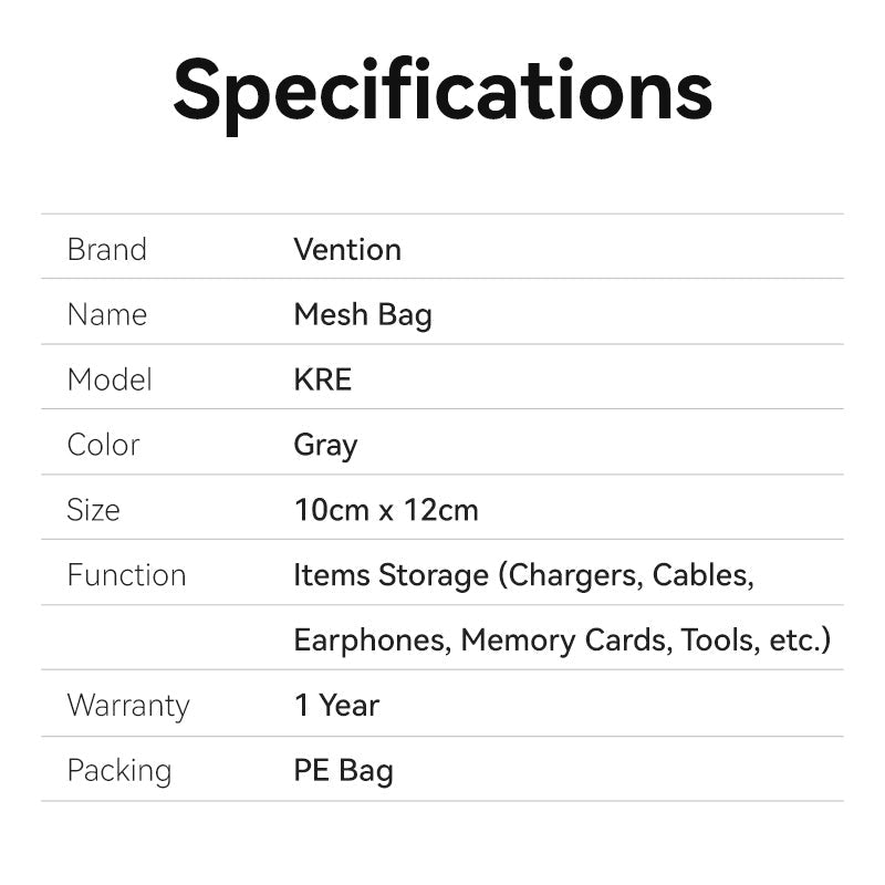Vention Mesh Bag Gray (10cm x 12cm)