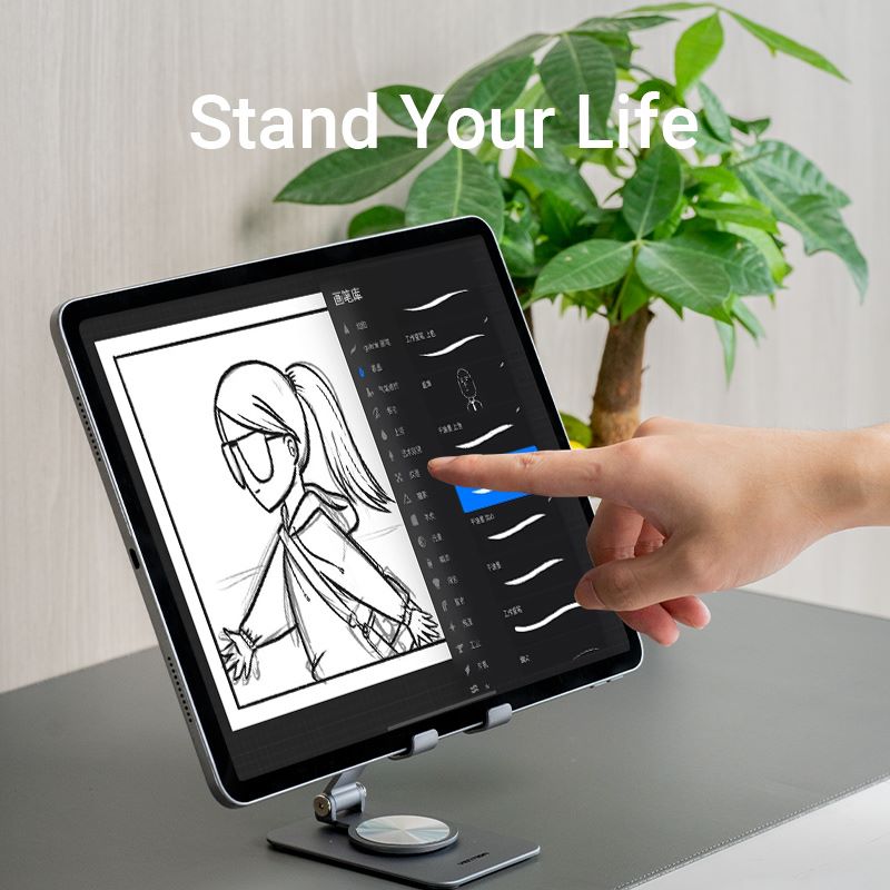 Vention Articulating Desk Phone Stand with 360° Rotatable Base Gray Aluminium Alloy Type